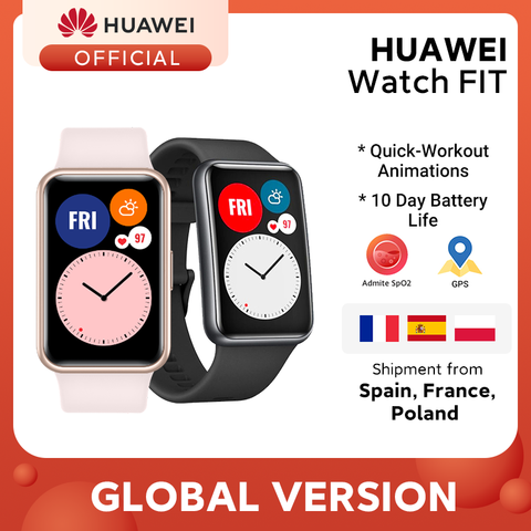 In Stock Global Version HUAWEI Watch FIT SmartWatch Quick-Workout Animations Blood Oxygen Watch FIT 10 Days Battery Life Watch F ► Photo 1/6