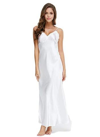 Lace Nightgowns V-neck Sleepdress White Ankle-high Nightwear Women Spaghetti Strap Nightdress Long Sleepwears For Female SLA501W ► Photo 1/4