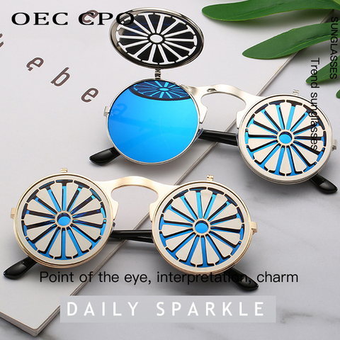 Metal Round Steampunk Sunglasses Women Fashion Glasses Man Windmill Flip Design Frame Funny Vintage Sunglasses High Quality O521 ► Photo 1/6