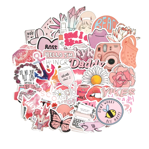 50PCS Cartoon Pink INS Style Vsco Girl Stickers For Laptop Moto Skateboard Luggage Refrigerator Notebook Laptop Toy Sticker F5 ► Photo 1/5