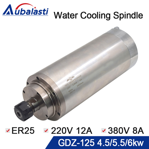 Water Cooling Spindle GDZ-125 4.5KW 5.5KW 6KW ER25 380v 8A 220v 12A 24000rpm CNC Router Spindle Motor for CNC Router Machines ► Photo 1/6