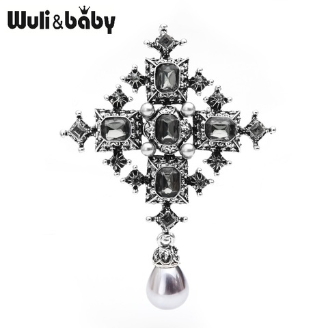 2022 Cross Brooches Unisex Women Vintage Crystal Simualted-Pearl Royal Suit Pins Jewelry Gift ► Photo 1/3