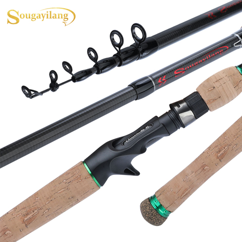 Sougayilang 1.8M 2.1M 2.4M 2.7M Portable Telescopic Fishing Rod Carbon Fiber Cork Wood Handle Spinning/Casting Fish Rod Tackle ► Photo 1/6