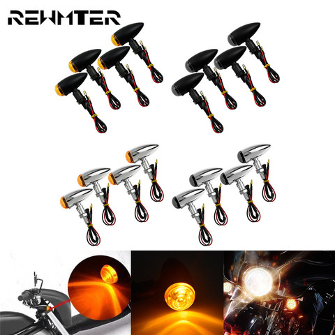 Motorcycle Metal Bullet Turn Signals Indicator Lights Mini Bulb Amber Universal Blinkers Light Lamp For Harley Cruiser Chopper ► Photo 1/6