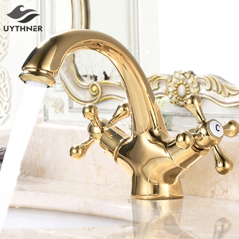 Roman Copper Antique Brass Gold Bathroom Basin Sink Faucet Mixer Tap Single Handle Hole Solid Deck Mounted Bath Alitools - Antique Gold Bathroom Basin Taps