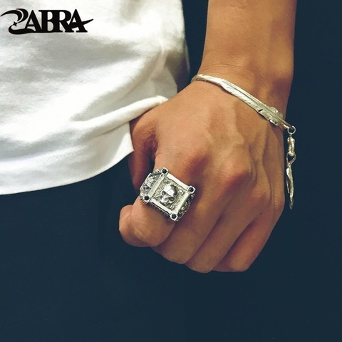 ZABRA Adjustable Size 925 Sterling Silver Skull Rings For Men Zircon Ring Vintage Puck Rock Biker Jewelry ► Photo 1/6