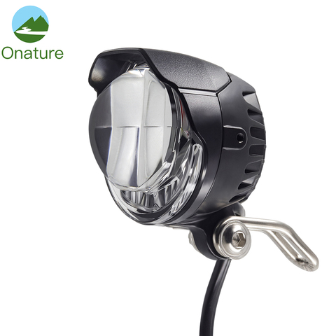 Onature e-bike light headlight 85 lux input DC 12V 36V 48V 60V ebike lamp install handlebar LED electric bicycle light with horn ► Photo 1/6