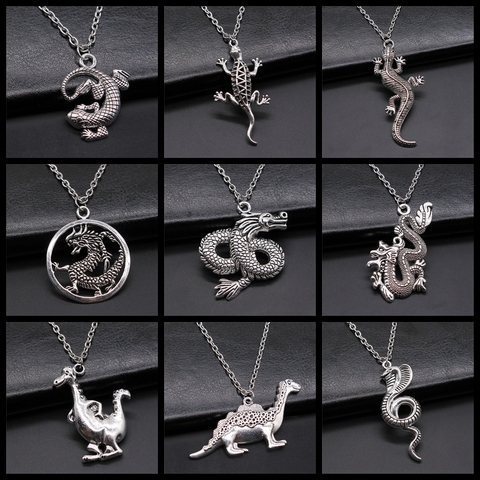 Antique Silver Color Simple Animal Pendant Necklace Dragon Snake Gecko Lizard Dinosaur Pendant Necklace Gift For Boy Girl Women ► Photo 1/1