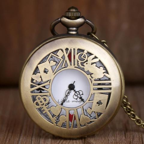 New Bronze Quartz Pocket Watch Retro Alice in Wonderland Pocket&Fob Watch Pendant Necklace Pocket Watch Men Women's Gift TD2073 ► Photo 1/4