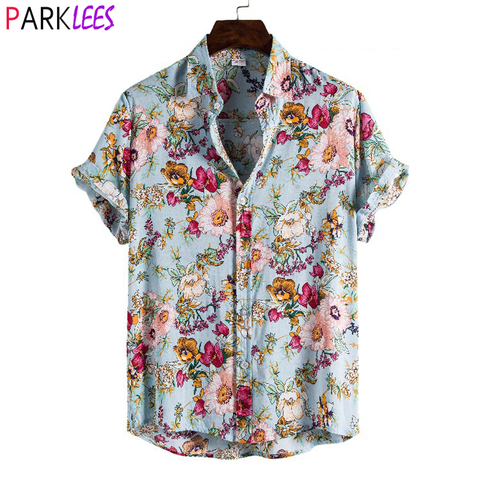 Floral Hawaiian Aloha Shirt Men 2022 Summer Short Sleeve Quick Dry Beach Wear Casual Button Down Vacation Clothing Chemise Homme ► Photo 1/6