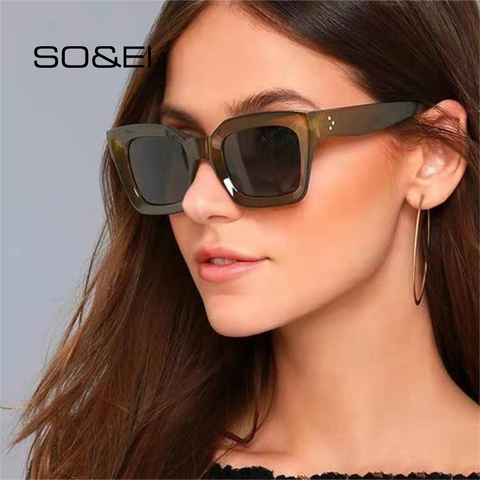 SO&EI Ins Popular Fashion Cat Eye Women Sunglasses Retro Nail Clear Gradient Eyewear Brand Designer Men Square Sun Glasses UV400 ► Photo 1/6