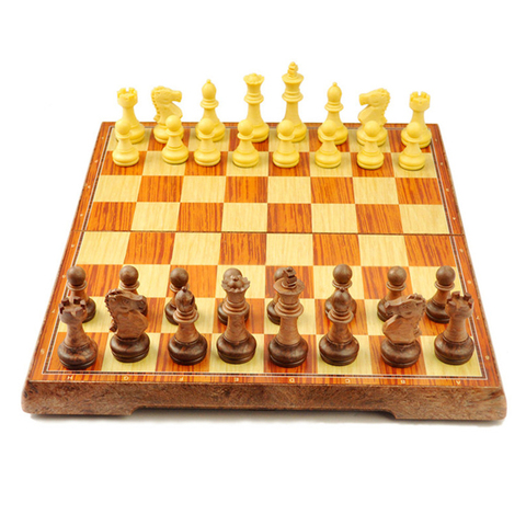 New International Chess Checkers Folding Magnetic High-grade wood grain Board Chess Game English version three Sizes ► Photo 1/5