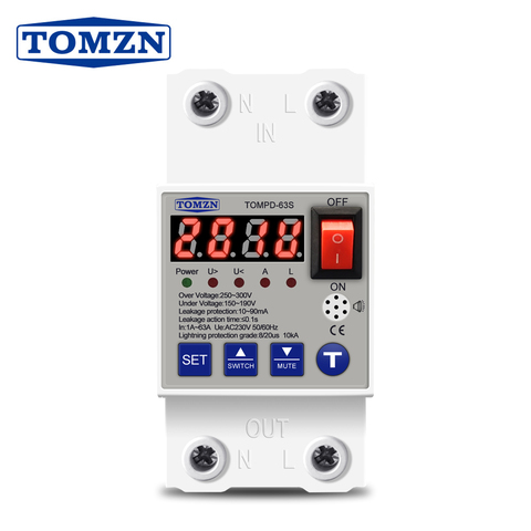 Din rail 63A Automatic Reconnect Over And Under Voltage Over Current Leakage Protection Surge Protect Protector Relay ► Photo 1/6