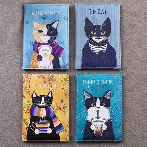 4 Colors Cute Cat Animals Travel Accessories Passport Holder PU Leather Travel Passport Cover Case Card ID Holders 14cm*9.6cm ► Photo 1/6