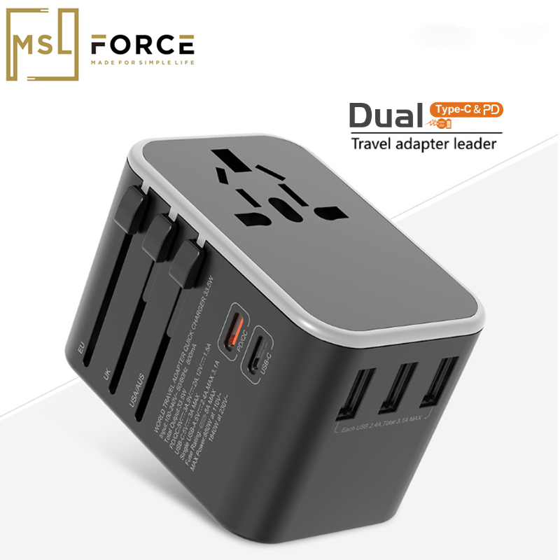 Dual Type C PD QC USB All in one charger adapter for travel with EU US UK AU plug universal travel power charger sockets ► Photo 1/6