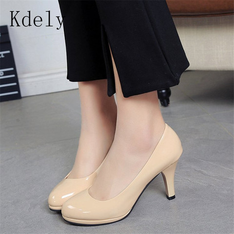 Ladies Shoes Black Pumps Patent Leather Low Heel Shoe Nude Office Shoes Elegant Women Wedding Party Shoes Big Size 34-42 ► Photo 1/5