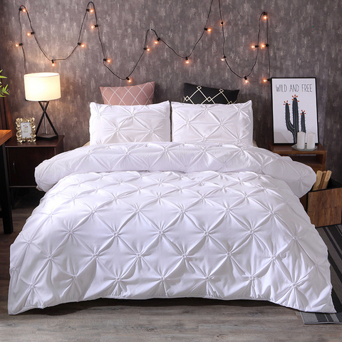 Luxury Bedding Set Solid Color Pinch Pleat Art Work Duvet Cover With Pillowcases White Grey Bed Covers Queen King Size 3pcs ► Photo 1/6