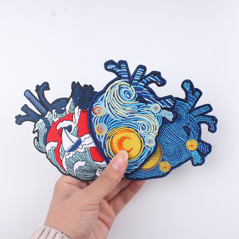 Van Gogh Embroidered Patches For Clothing Stickers Hippie Heart Patch Accessories Iron On Patches On Clothes Embroidery Patch ► Photo 1/6