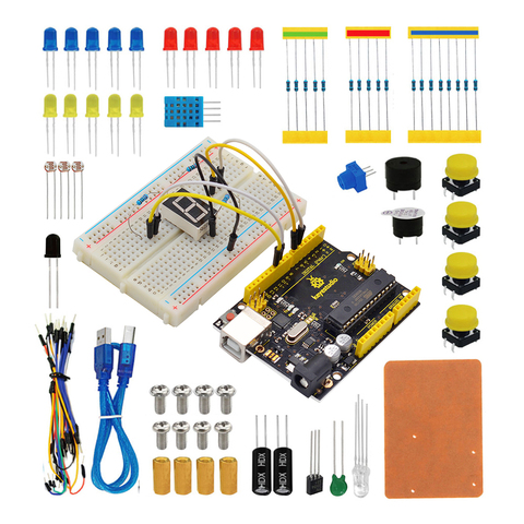 Keyestudio DIY Electronics Basic Starter Kit Breadboard Kit,Jumper wires,Resistors,Buzzer for Arduino UNO R3  W/GIFT box ► Photo 1/6