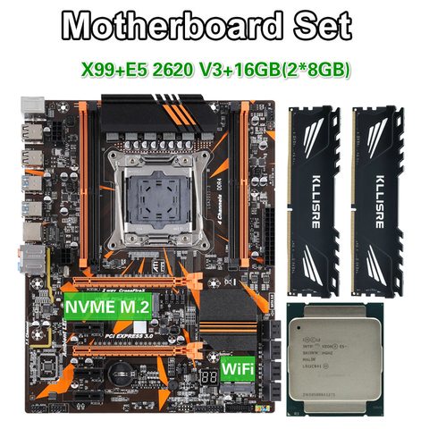 Kllisre X99 D4 motherboard set with Xeon E5 2620 V3 LGA2011-3 CPU 2pcs X 8GB =16GB 2666MHz DDR4 memory ► Photo 1/6