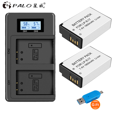 PALO 2Pcs LPE17 LP E17 LP-E17 camera Battery+LCD USB Dual Charger for Canon EOS M3 M6 200D 750D 800D 8000D 760D T6i T6s Kiss X8i ► Photo 1/6