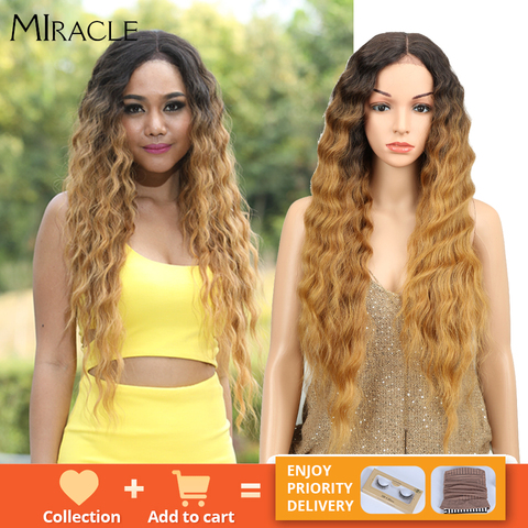 Noble Long Black Wig Deep Wave Lace Front Wigs For Black Women 30 Inches Ombre Blonde Brown Lace Front Wig Synthetic Cosplay Wig ► Photo 1/6