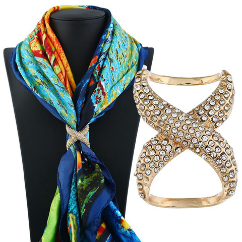 Women Shawl Scarves Silk Ring Clip Scarf Buckle Brooch Wedding Fashion  Jewelry