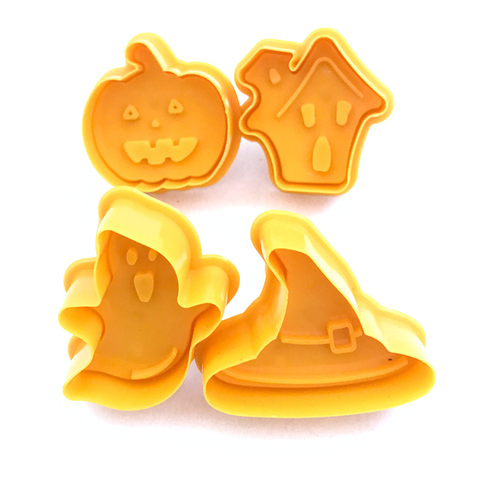 4Pcs/Set Christmas Halloween Theme Plastic Cookie Cutter 3D Cookie Stamp Plunger Fondant Chocolate Mold Cake Decorating Tools ► Photo 1/6
