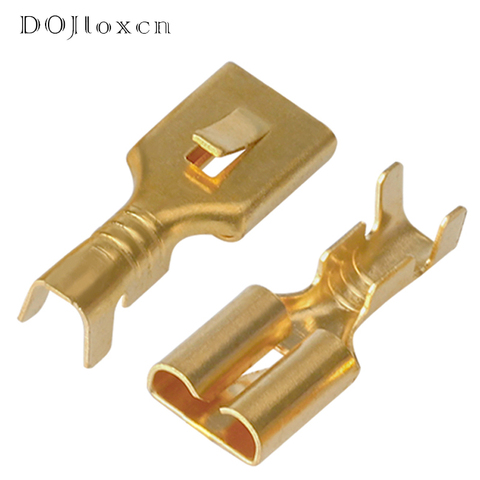 50 Pcs Brass Tinned 6.3 MM Female Spade Crimp Terminal Brass Wire Connector For Car Relay DJ623-E6.3B DJ623-E6.3C H62 ► Photo 1/3