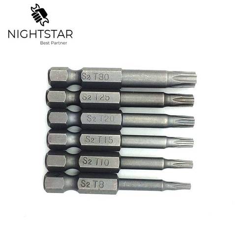 Binoax 6pcs 50mm S2 alloy steel Flat Head Slotted Tip Magnetic Slotted Screwdrivers Bits T8 T10 T15 T20 T25 T30 ► Photo 1/3