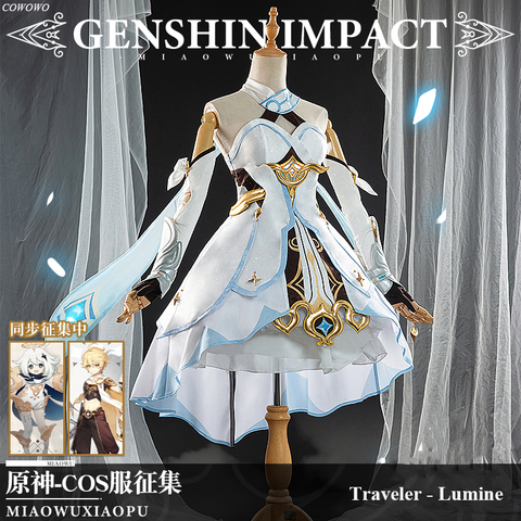 Anime! Genshin Impact Traveler Lumine Game Suit Elegant Dress Lovely Uniform Cosplay Costume Halloween Women Outfit 2022 NEW ► Photo 1/6