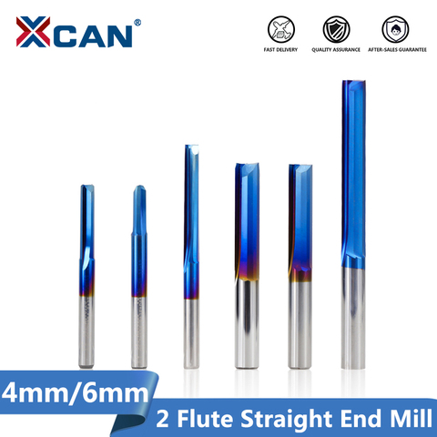 XCAN Straight End Mill 1pc 4mm/6mm Shank Nano Blue Coated Carbide Milling Cutter For Wood, PVC, Plastic CNC Engraving Router Bit ► Photo 1/6
