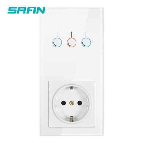 SRAN sensor switch,power socket with light switch 1/2/3gang 1way,Vertical installation crystal glass panel 172mm*86mm ► Photo 1/5