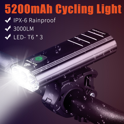 WEST BIKING 3000LM Bike Light USB Charging Bicycle Front Lamp T6 LED Flashlight 5200mAh Power Bank Rainproof Cycling Headlight ► Photo 1/6