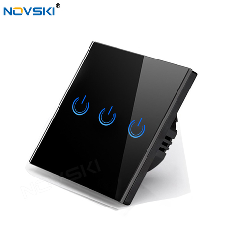 NOVSKI Touch Switch 220V Crystal Glass Panel, EU | UK Standard Smart Touch Sensor Power Switch, 1/2/3 gang with LED back light ► Photo 1/6