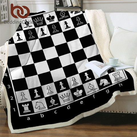 BeddingOutlet Chess Board Blankets For Beds Black and White Plush Bedspreads Games Bedding Squares Teen Boys Soft Sherpa Blanket ► Photo 1/6