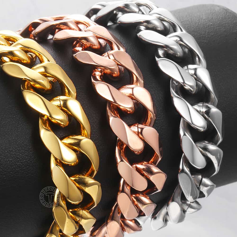 Trendsmax Men Bracelets Stainless Steel Bracelet Gold Silver Rose Gold Curb Cuban Link Chain Bracelet Men's Jewelry 14mm KBM25 ► Photo 1/6