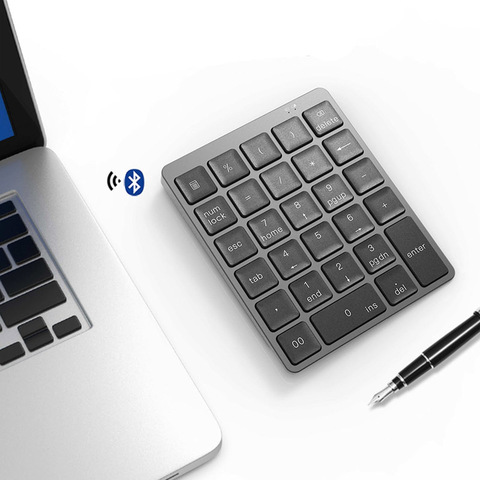 Rechargeable 28 Keys Bluetooth Wireless Numeric Keypad Mini Numpad Alloy Ultra-thin Wireless Keyboard ► Photo 1/6