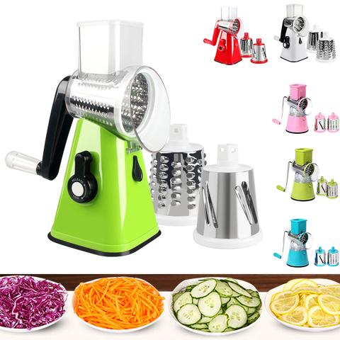 Kitchen Accessories Gadgets 3 Blades Round Mandoline Vegetable Cutter Multifunction Chopper Potato Slicer Cheese Carrot Grater ► Photo 1/6