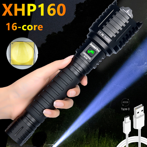 Super Bright  XHP160 16-core Brightest Led Flashlight Power Bank 10000mah Torch Usb Rechargeable 21700 Battery Zoomable Lantern ► Photo 1/6