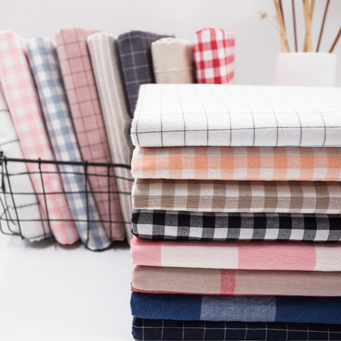 Wash Pure Cotton 100% Fabric for Bed Sheets Quilt Covered Clothing Shirt Grid Striped Plaid Cloth Brocade Sewing Diy 50x250cm ► Photo 1/6