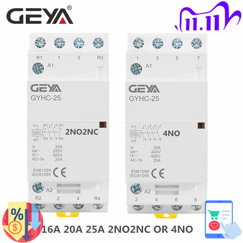 GEYA GYHC 4P 16A 20A 25A 220V/230V 50/60HZ Din rail Household AC Modular Contactor 4NO OR 2NO2NC ► Photo 1/6