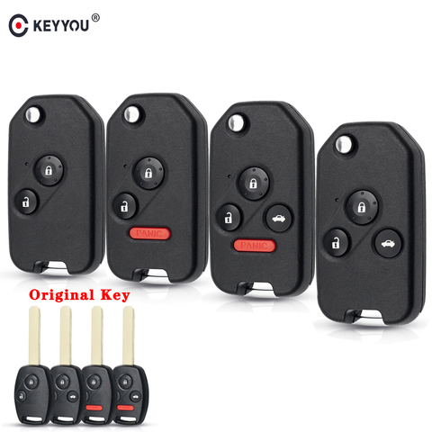 KEYYOU Modified Flip Remote Car Key Shell For for Honda Fit Civic CRV Jazz HRV Accord Pilot Insight 2/3/4 Button Foliding Key ► Photo 1/6