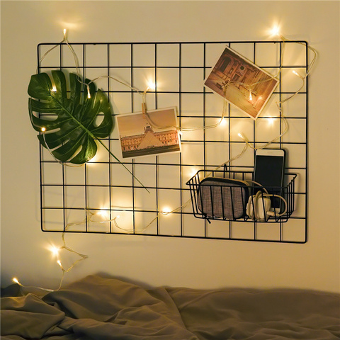 Modern Home Wall Decoration Iron Grid Decor Photo Frame Wall Art Display Mesh Storage Shelf Organizer Postcards DIY Rack Holder ► Photo 1/6