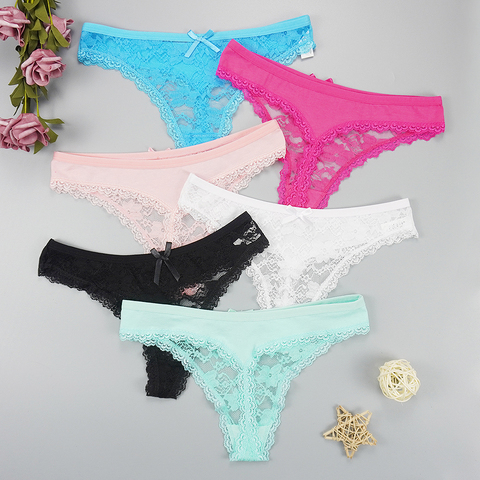 6pcs/lots Woman Thongs Sexy Underwear Transparent Lace Panties for Women Seamless Tangas Strings Dropshipping Low Rise Underwear ► Photo 1/6