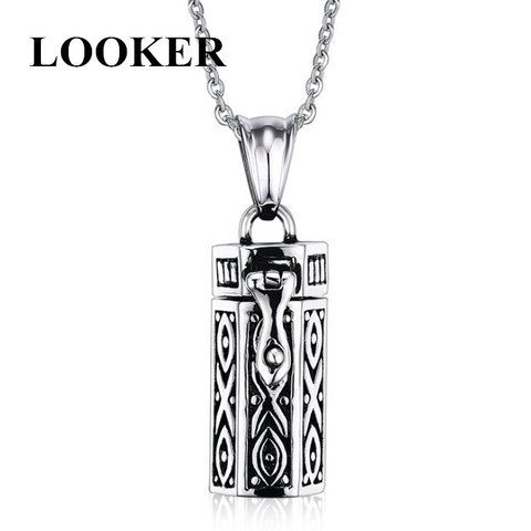 Titanium Vintage Box Pendant Jewelry Pet Urn Cremation Memorial Keepsake Openable Put In Ashes Holder Capsule Chain Necklace ► Photo 1/6