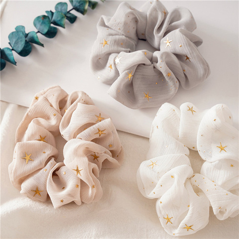 Oversized French Organza Hair Scrunchies Elegant Star Chiffon Women Elastic Hair Rubber Bands Hair Ties Stretch Ponytail Holder ► Photo 1/6