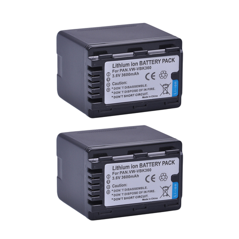 2pcs VW-VBK360 VBK360 Battery for Panasonic HC-V10, HC-V100, HC-V100M, HC-V500, HC-V500M, HC-V700, HC-V700M, HDC-HS60, HDC-HS80 ► Photo 1/6