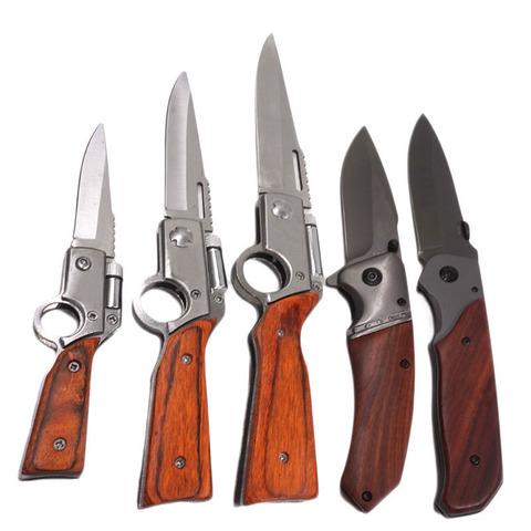 AK47 Gun Shaped Pocket Tactical Knife Folding Knives Wood Handle Stainless Steel Camping Outdoors Survival Knife EDC Tool ► Photo 1/6