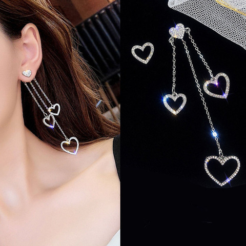 New Crystal Rhinestone Heart Pendant Earrings Korean Loving Tassel Earrings 2022 Women Jewelry ► Photo 1/6